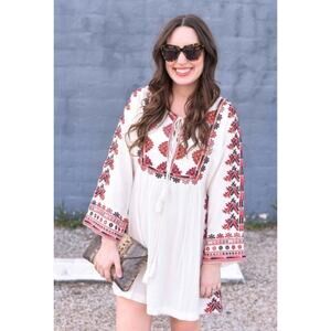 Free People Starlight Mini Embroidery Dress Ivory LARGE